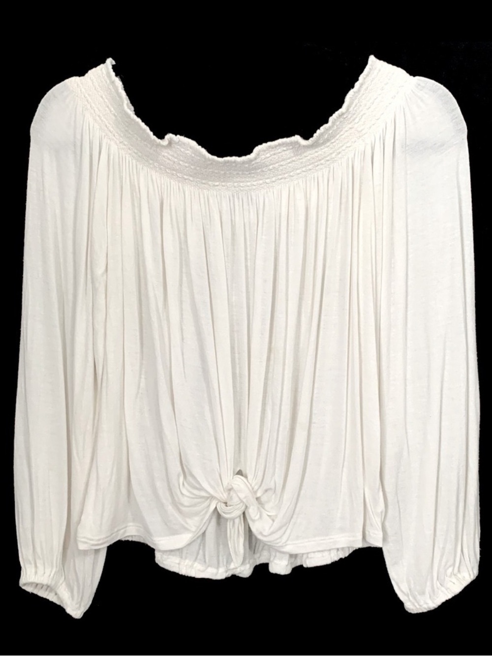Bailey/44 Peasant Style Off The Shoulder Knotted Front Top